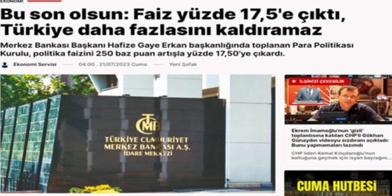 Yeni Şafak'tan ekonomi yönetimine 'faiz' ayarı: Türkiye daha fazlasını kaldıramaz