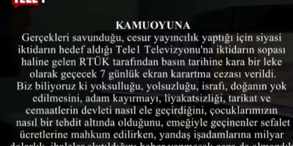 TELE1'in ekranı RTÜK tarafından karartıldı